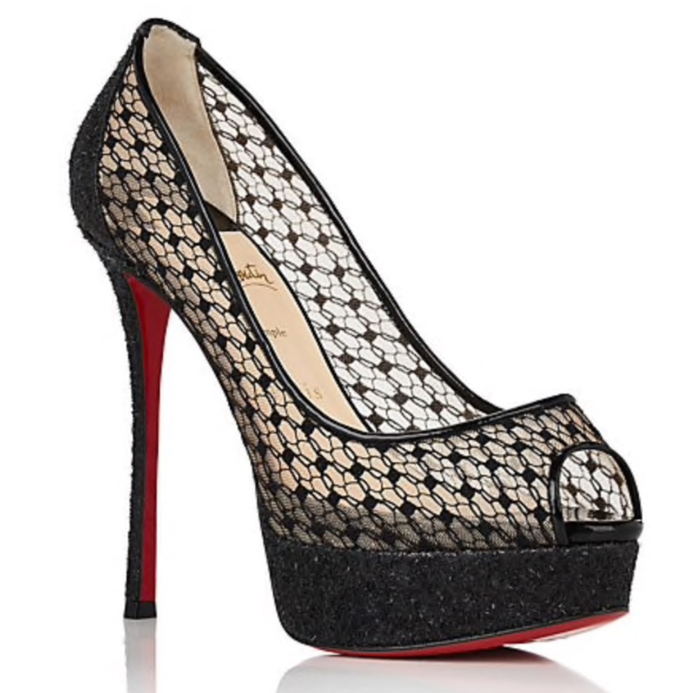 Christian Louboutin Platform Peep Toe Lace Patent Leather - Picture 3 of 9